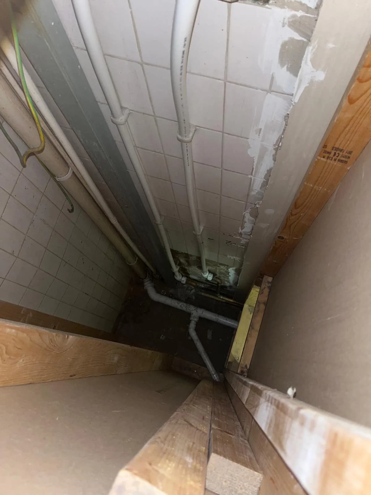 Exposed pipework after plumbing repair and maintenance
