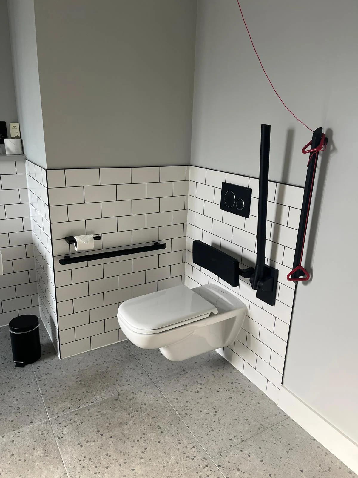 Toilet installed and positioned in completed bathroom