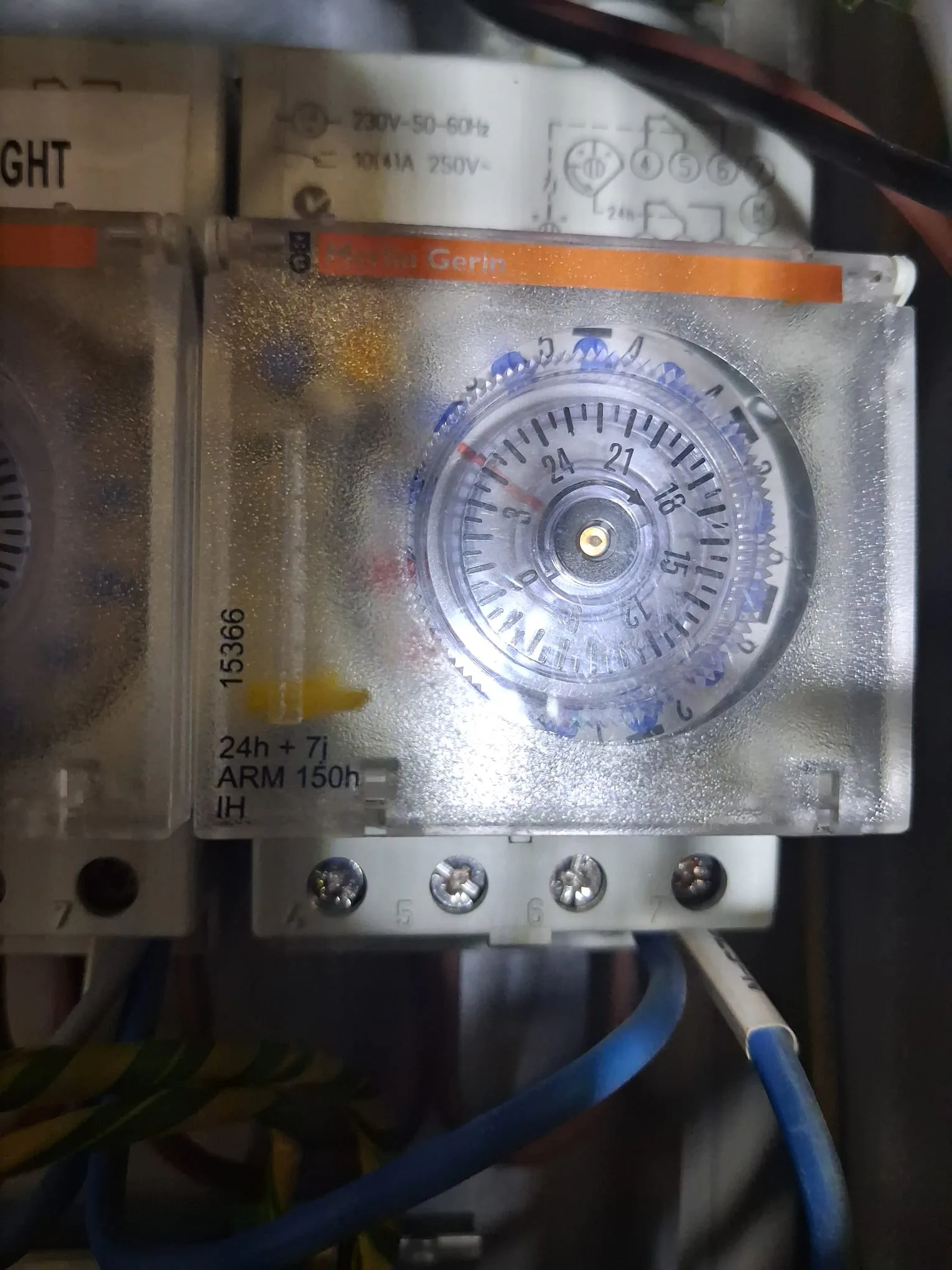 Mechanical Time Switch Replacement Completed Replacement 24-hour and 7-day mechanical time switch installed in electrical control panel
